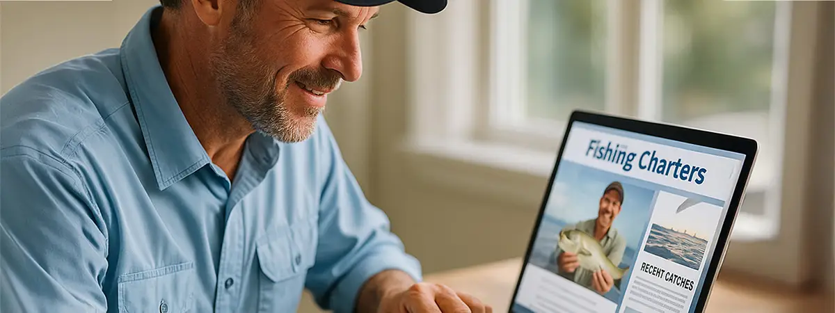 Fishing guide updating his charter website with recent catches