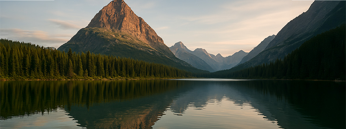 Scenic mountain lake at sunrise with no people or context