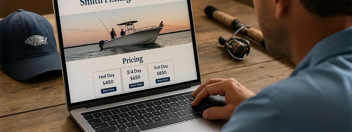 Fishing guide viewing his own charter website’s pricing page