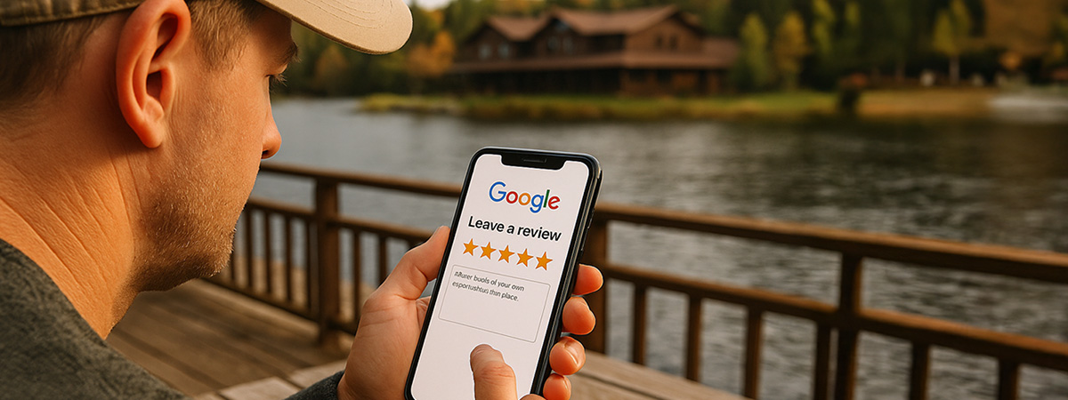 Guest leaving a five-star Google review for a fishing lodge